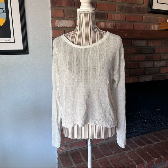 Faherty Reenie Linen Knit Long Sleeve Sweater in Cream Sz L - Picture 2 of 8